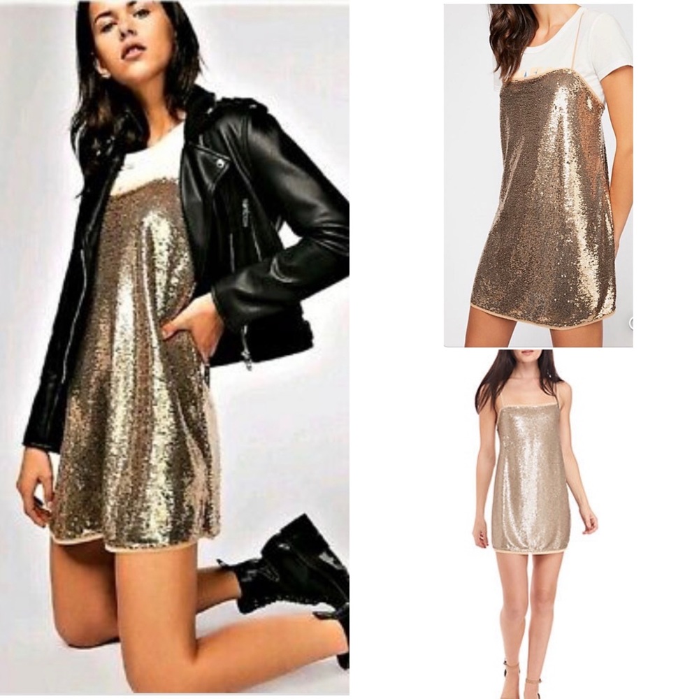 Free People Gold Sequin Mini Dress